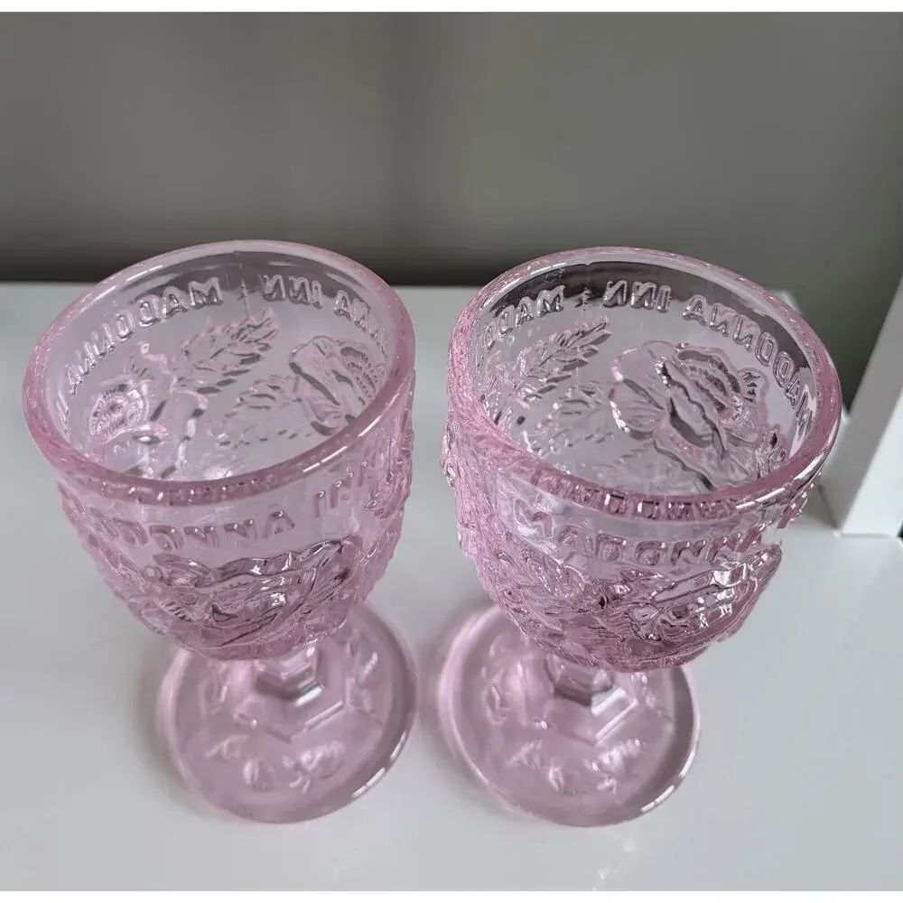 Set Of 2 Madonna Inn Goblet Glasses Baby Pink Branded